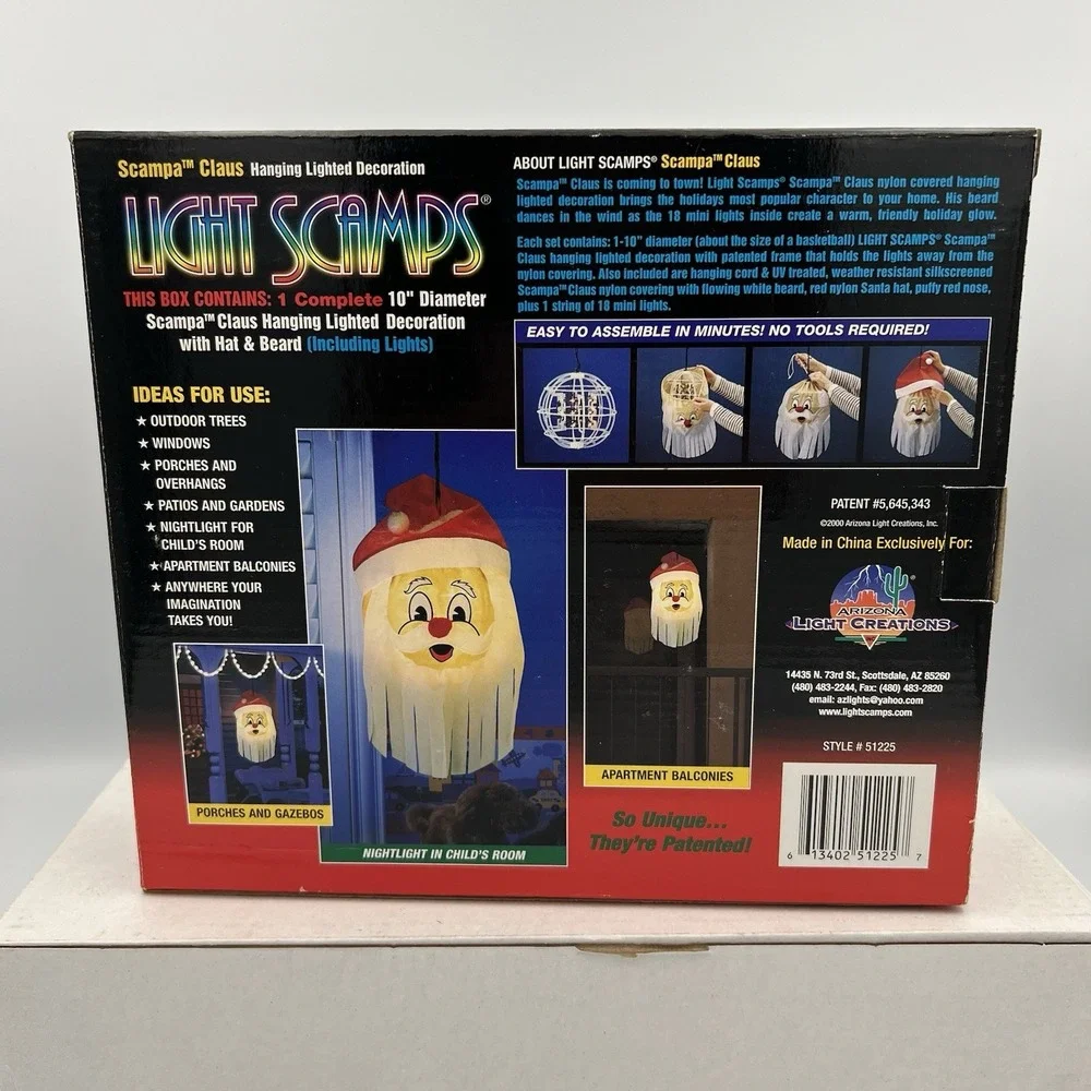 Light Scamps Outdoor Christmas Scampa Claus Hanging Lights Vintage New‎ In Box